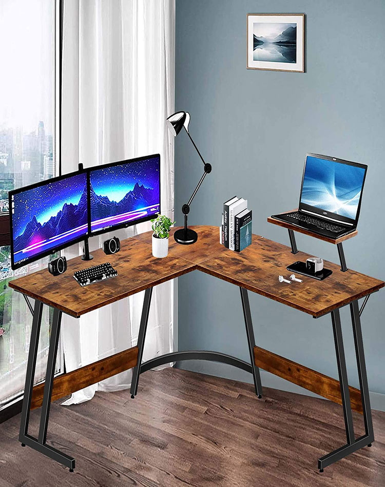 Rustic looking wooden corner desk